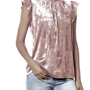 Gibsonlook Crushed Velvet Mock Neck Flutter Sleeve Top, Size X-Small NEW